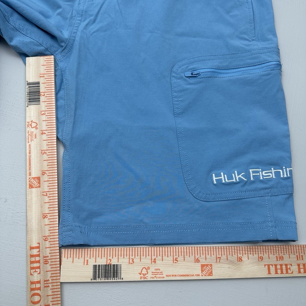 Huk Performance Fishing Cargo Shorts Mens XL Blue Stretch Zip Elastic Waist - Picture 5 of 13